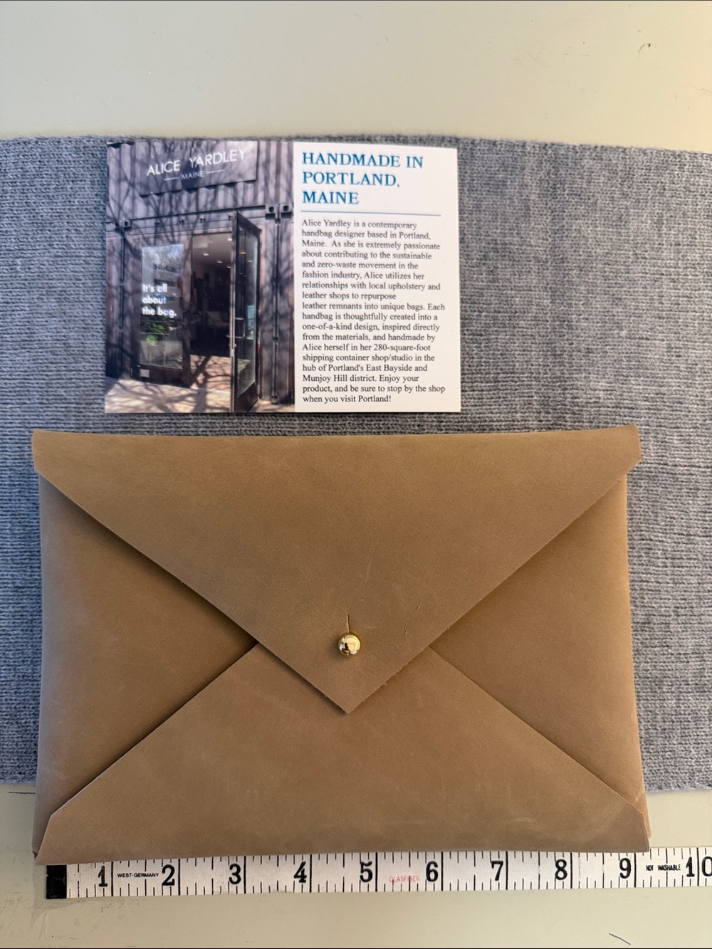 Alice Yardley Portland Maine Handmade Leather Envelope Clutch